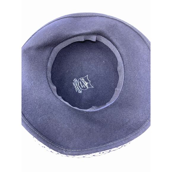 Vintage Navy Blue Doeskin Felt Wool Hat Veil Accent Geo W Bollman Mid Century - Picture 6 of 8